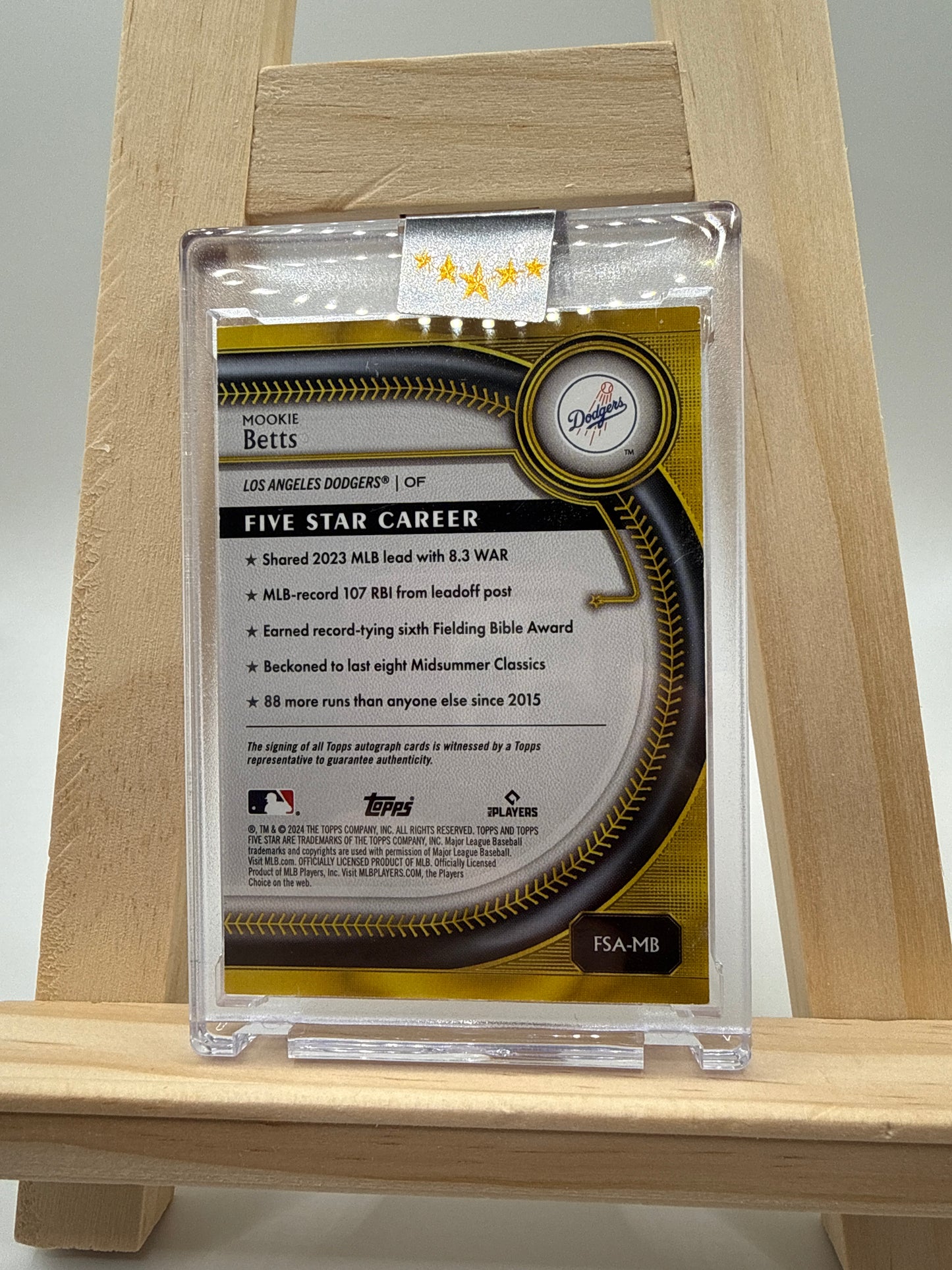 2025 Topps Five Star Mookie Betts Autogramm /10 - Rückseite