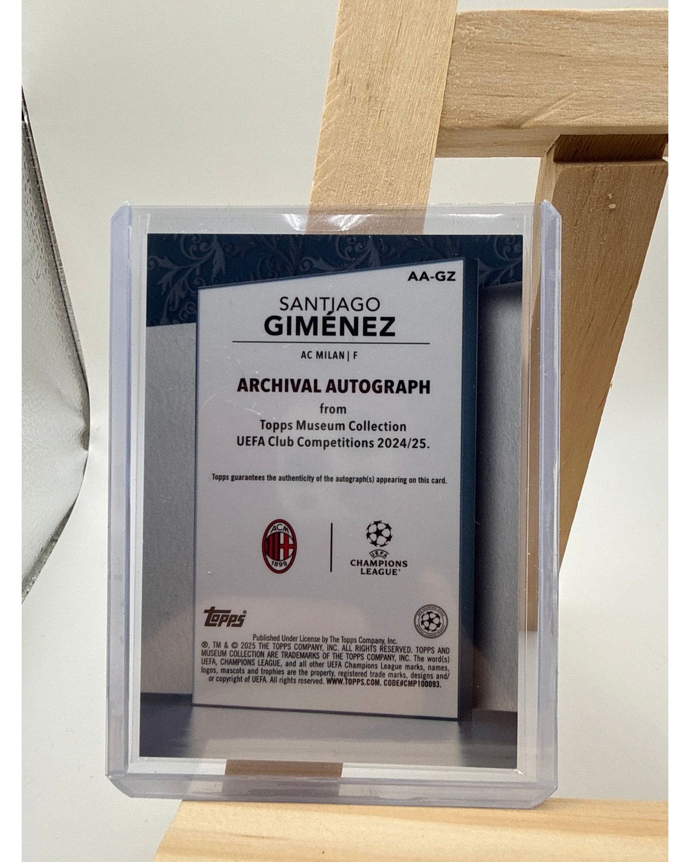 Topps Museum Collection 2025 Santiago Gimenez Auto /25 AC Milan